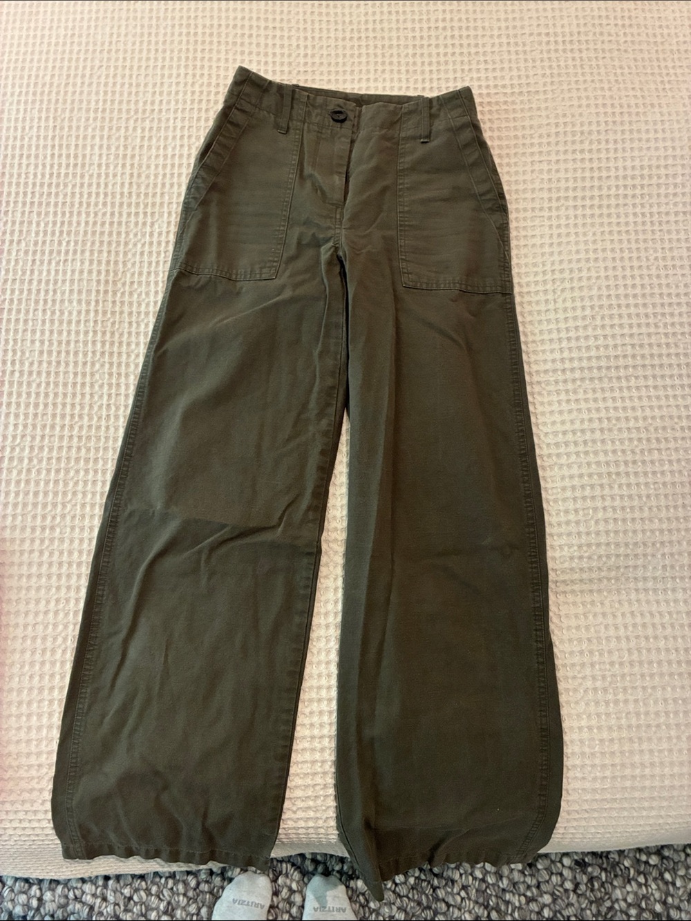 Aritzia Wide-Leg Olive Green Utility Pants